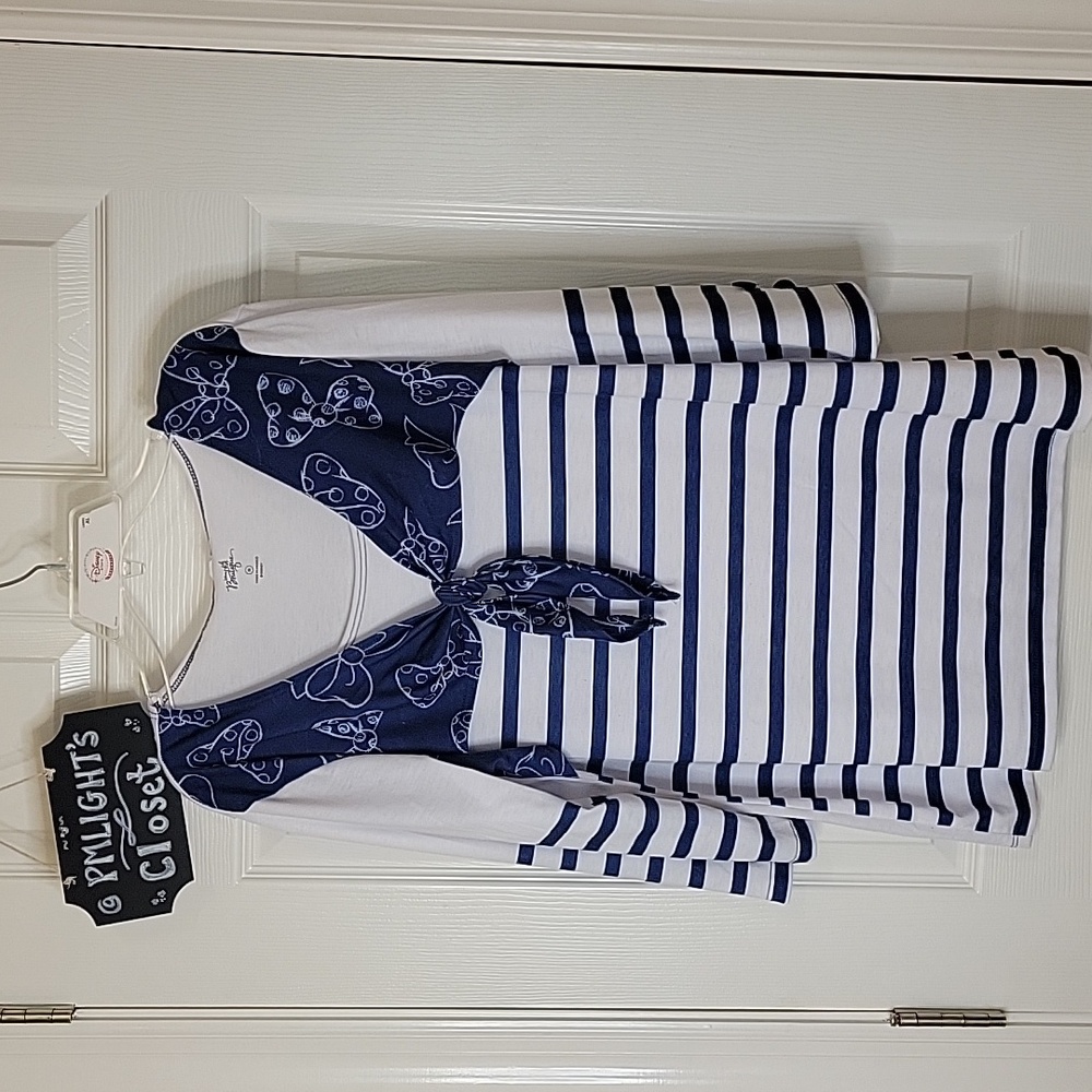 Disney Boutique XL Minnie Mouse Handkerchief Tie Top Stripe Navy Blue White